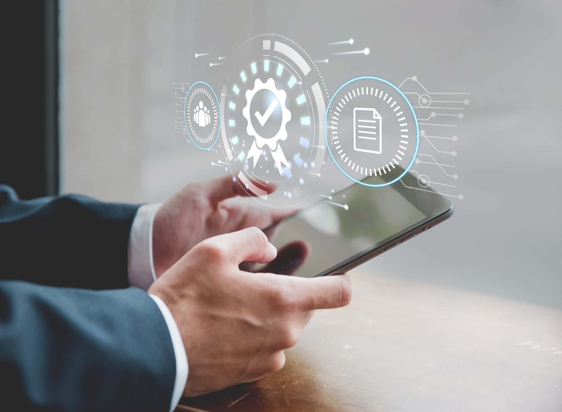 Digital capabilities on a tablet with holographic quality icons